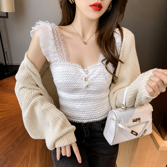 Smocked Lace Ruffle Trim Camisole Top