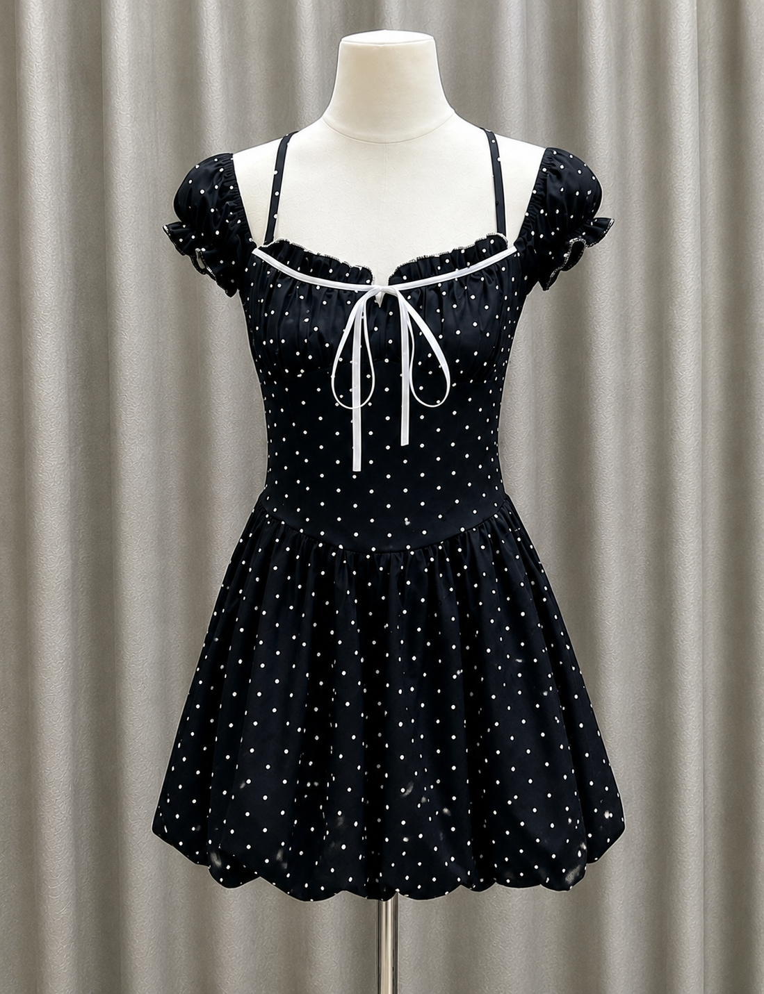 Polka Dot Puff-Sleeve Bubble Hem Mini Dress