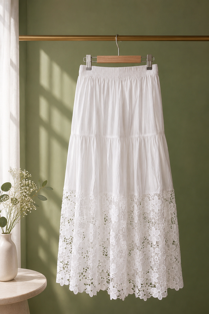 Tiered Floral Lace Maxi Skirt