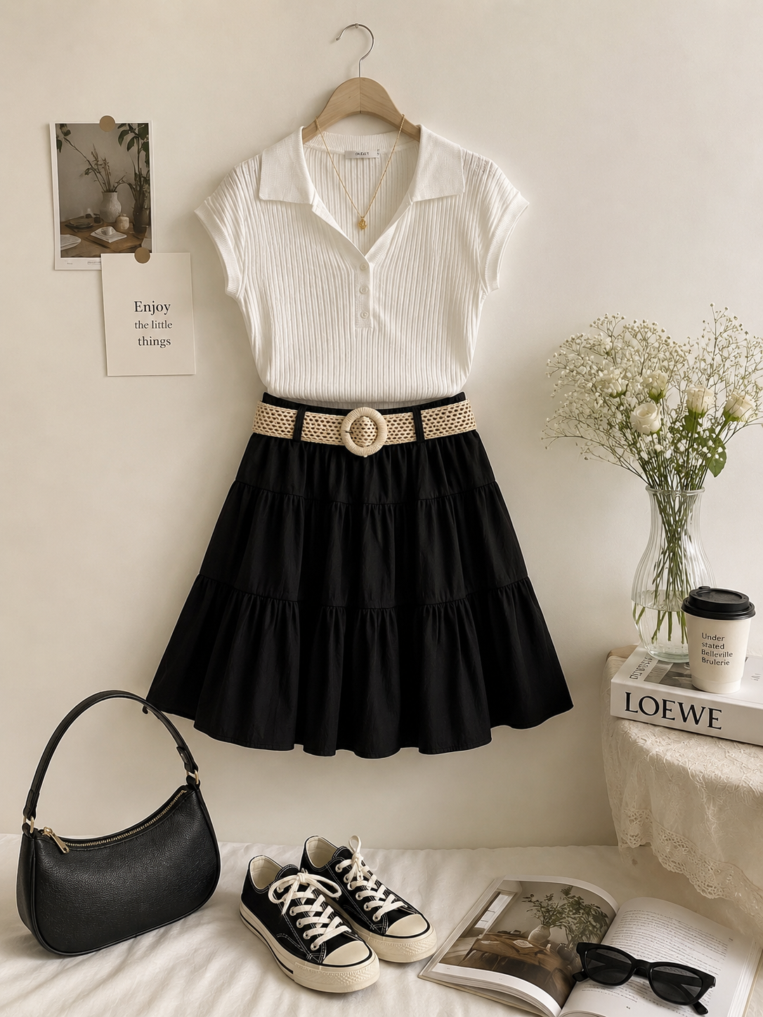 Belted Tiered A-Line Mini Skort