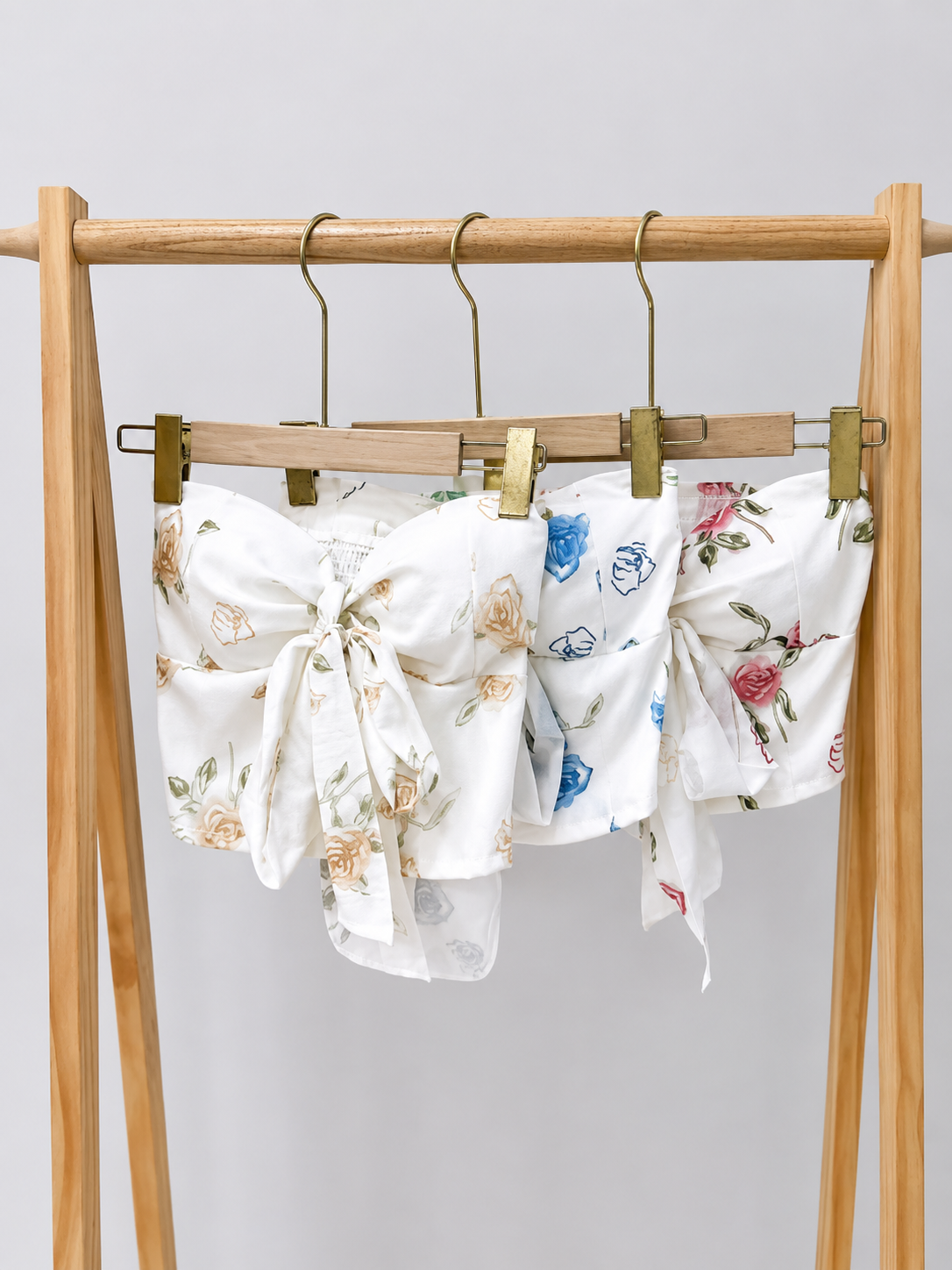 Floral Tie-Front Strapless Padded Tube Top