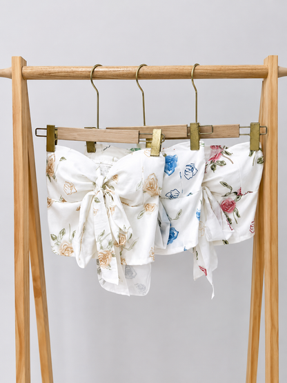 Floral Tie-Front Strapless Padded Tube Top
