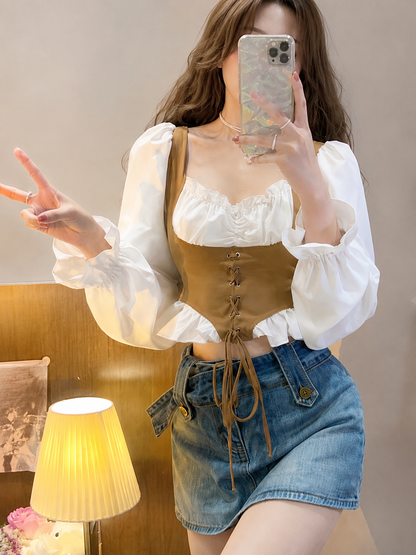 Renaissance Lace-Up Corset Milkmaid Top