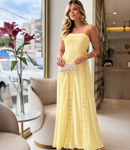 Crochet Lace Insert Cotton Maxi Dress
