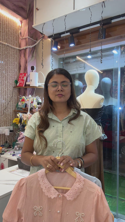 Pearl Bow Peter Pan Collar Puff Sleeve Shirt