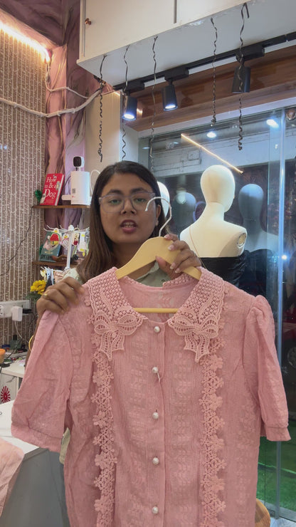 Statement Collar Floral Lace Shirt