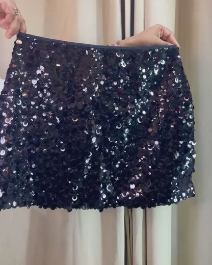 High-Waist Shell Sequin Mini Skirt