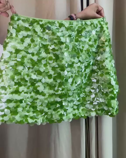 High-Waist Shell Sequin Mini Skirt