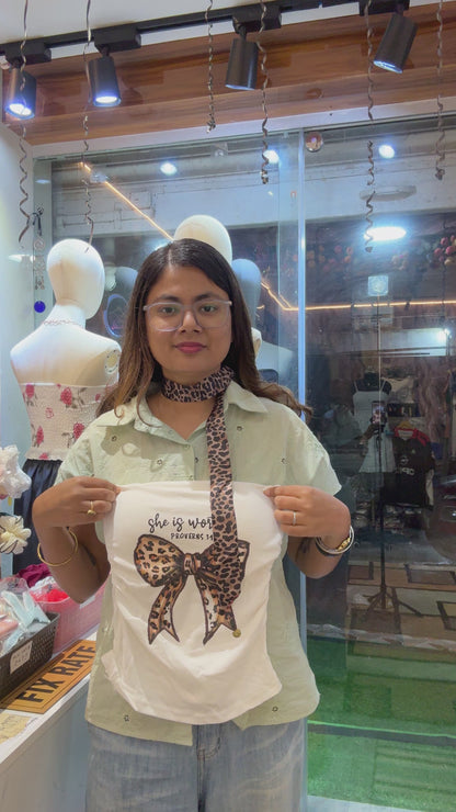 Leopard Scarf Bow Tube Top