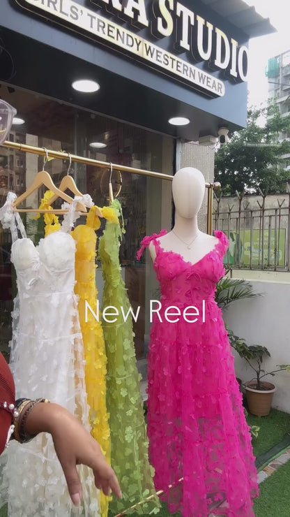 3D Floral Appliqué Tiered Tulle Maxi Dress