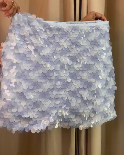 High-Waist Shell Sequin Mini Skirt
