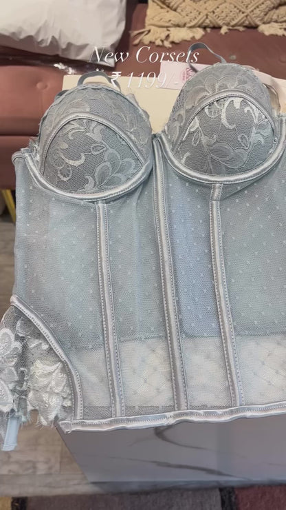 Sheer Lace Peplum Bustier Corset Top