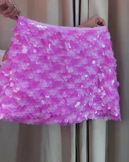 High-Waist Shell Sequin Mini Skirt
