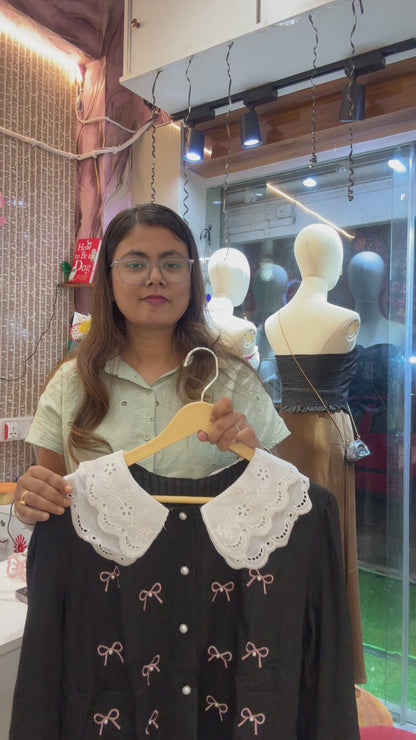 Embroidered Bow Eyelet Peter Pan Collar Shirt